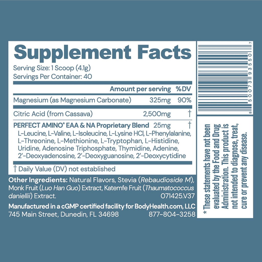 BodyHealth Body Calm Enhanced with PerfectAmino, High Absorption Magnesium Supplement for Men and Women, Magnesium Powder for Sleep, Berry Lemon (40 Servings)