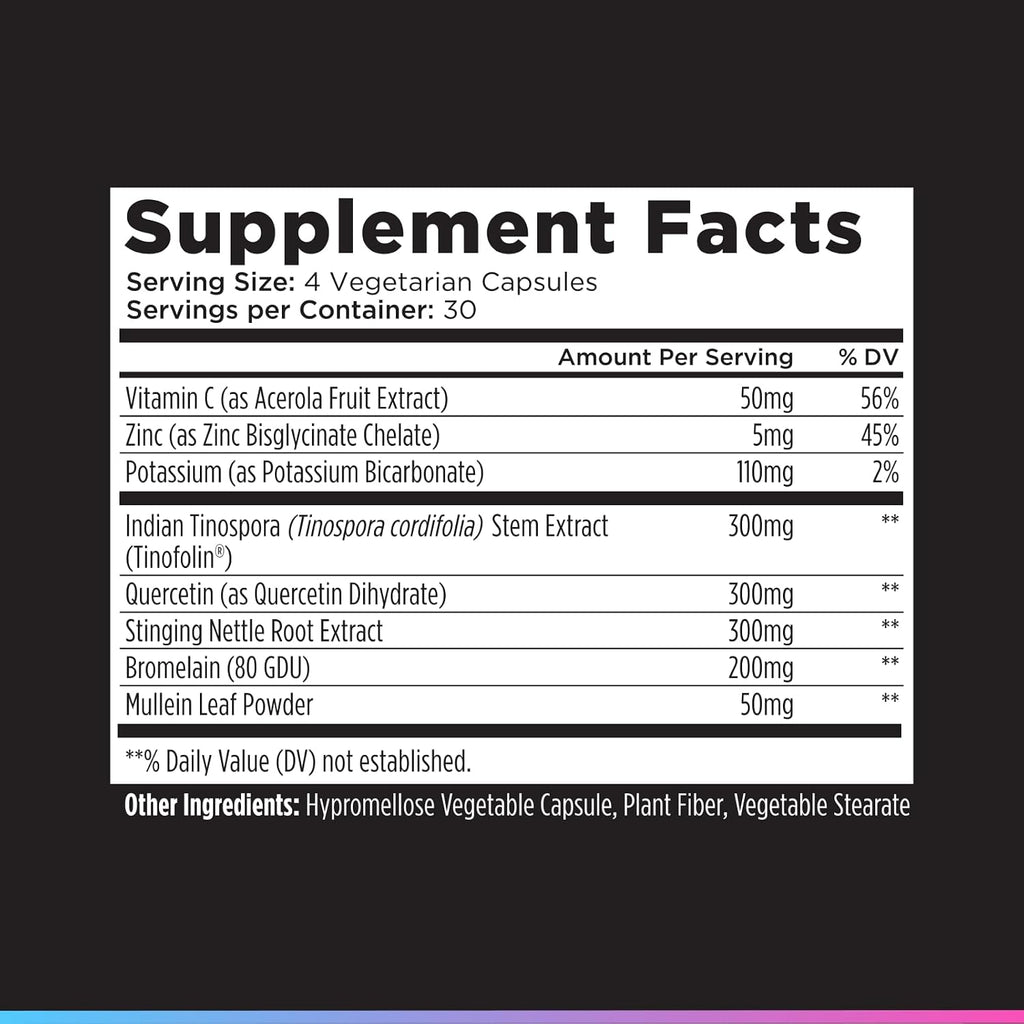Livingood Daily Allergen Support, Natural Allergy Supplement with Vitamin C, Quercetin, Nettle Leaf, Zinc, Bromelain & Tinospora, Non GMO, Vegan, Immune Support Formula, 120 Vegetarian Capsules