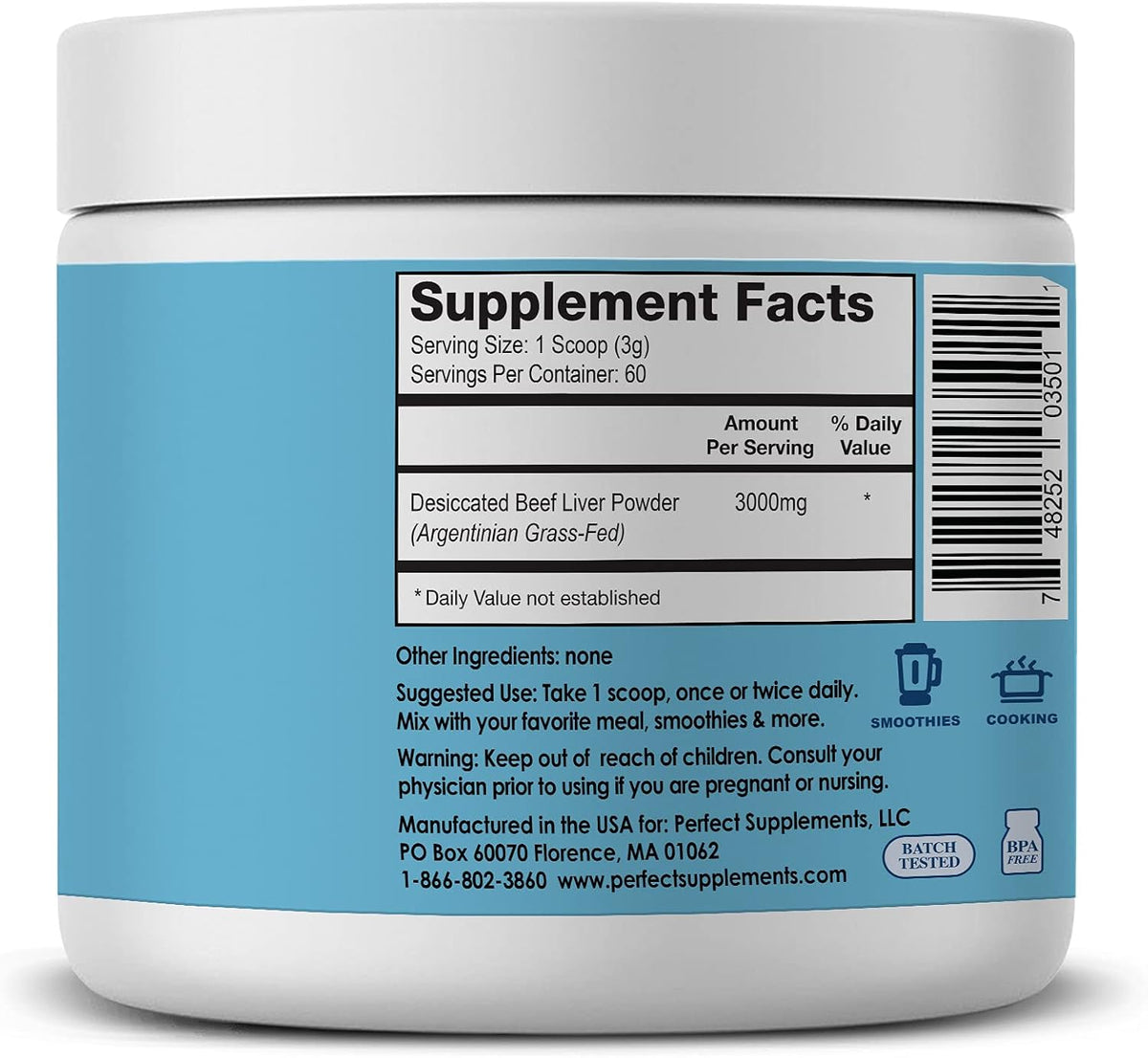 Perfect Supplements – Perfect Desiccated Liver Powder – 180 Grams – Undefatted Beef Liver – Natural Source of Protein, Iron, Vitamins A & B