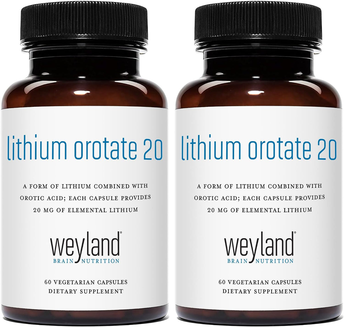 Lithium Orotate - 20mg of Elemental Lithium, 60 Vegetarian Capsules (120 Count (Pack of 2))
