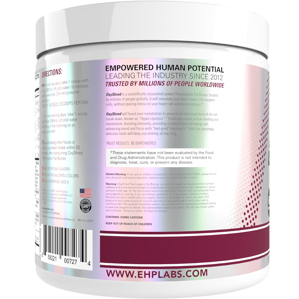 EHP Labs OxyShred Pre Workout Powder - Preworkout Powder with L Glutamine & Acetyl L Carnitine, Energy Boost Drink - Cosmic Blast, 60 Servings