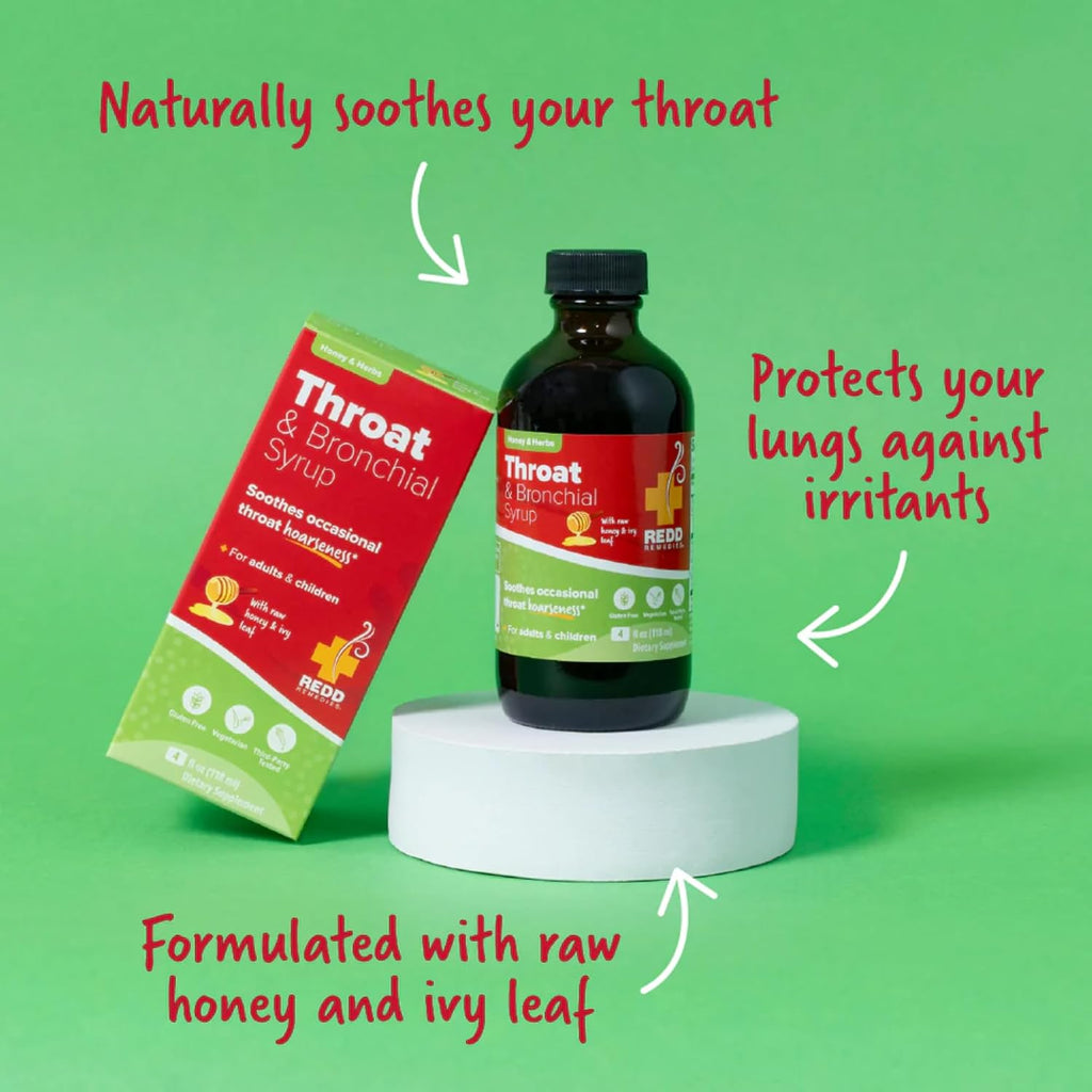 Redd Remedies, Throat & Bronchial Syrup, Honey & Herbs, 4 oz (24 Doses)