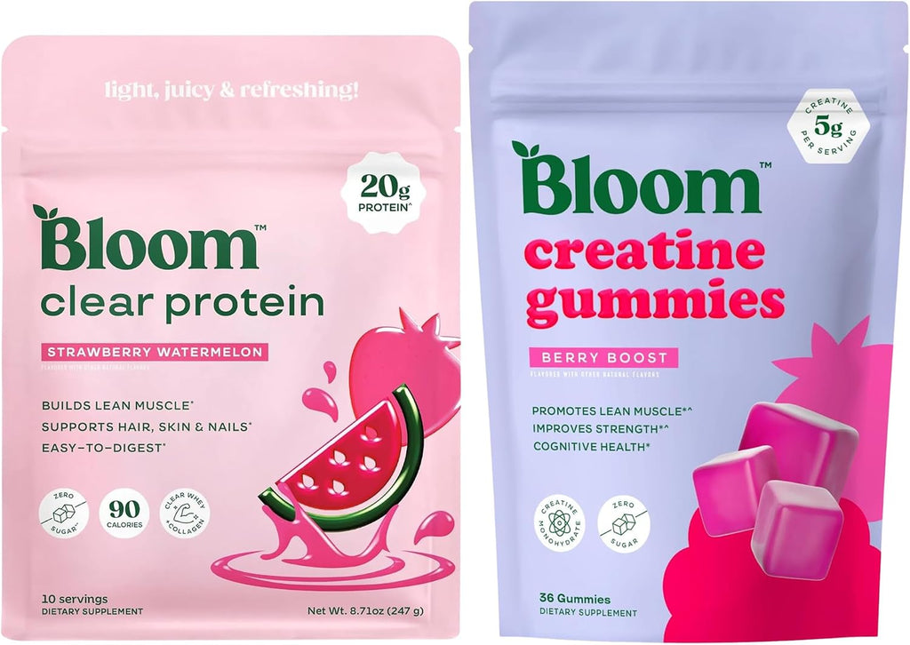 Bloom Strawberry Watermelon Clear Protein and Creatine Gummies Bundle