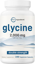 Glycine 2,000mg Per Serving, 240 Veggie Capsules | Free Form | Double Strength Amino Acids | Restful Sleep and Neurotransmitter Support Supplements | Non-GMO, Gluten Free