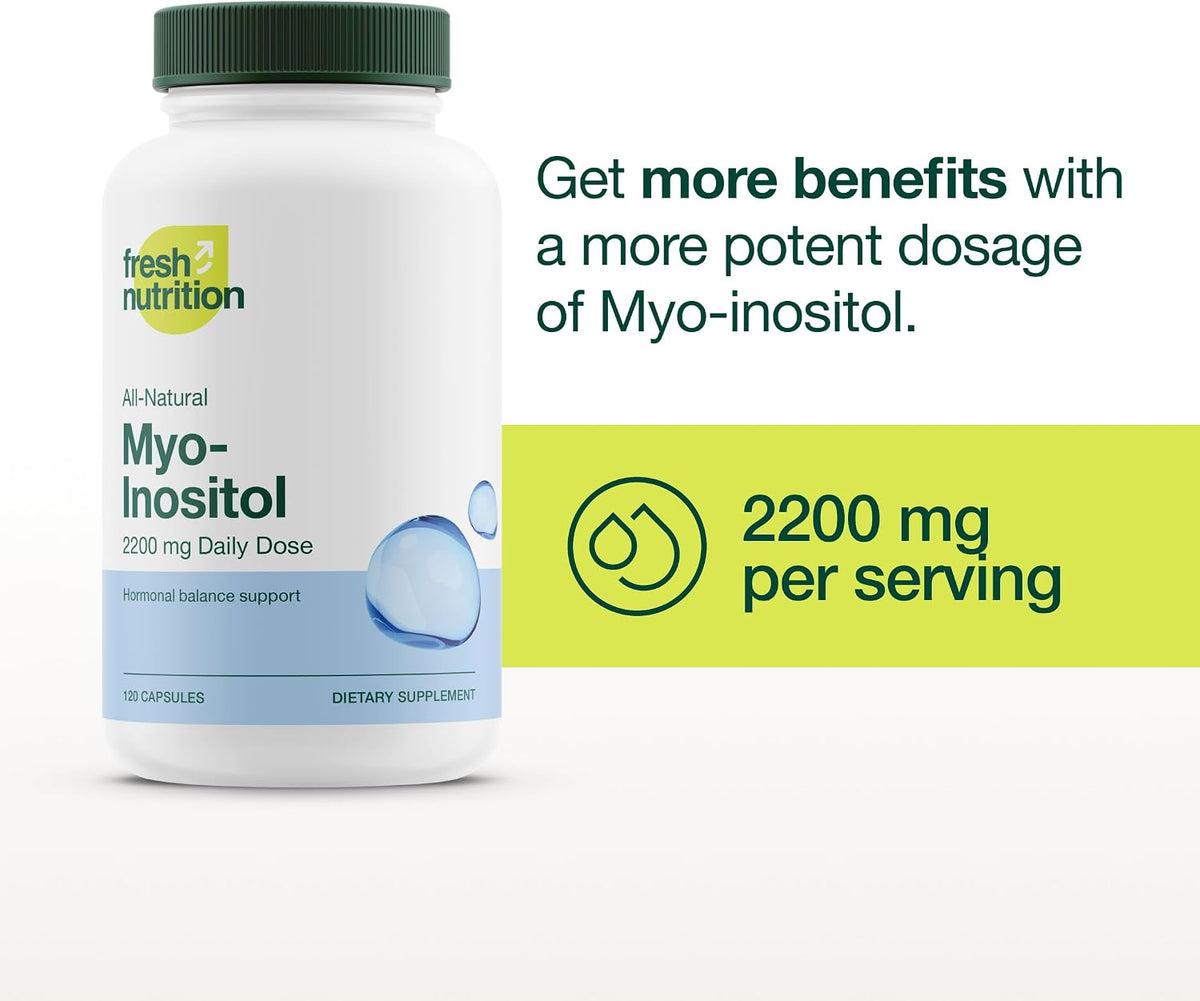Myo-Inositol - 2200mg Strongest NMR Verified - 120 High Potency Powder Capsules - Best Value Myo Inositol - Made in The USA