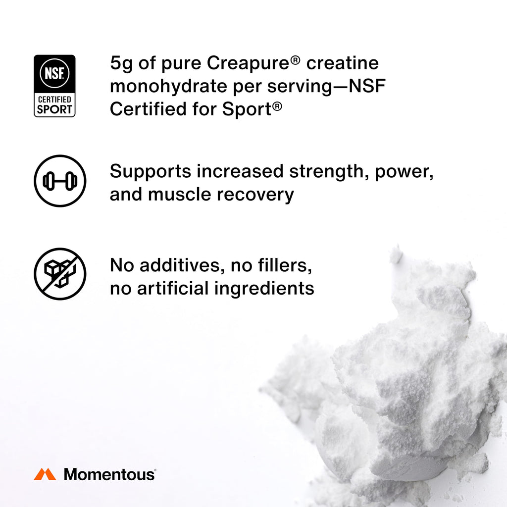 Momentous Creatine Monohydrate Powder - Creatine Powder - Supports Strength, Lean Muscle, & Recovery for Men & Women - NSF Certified for Sport - 5 g per Serving - 90 Servings