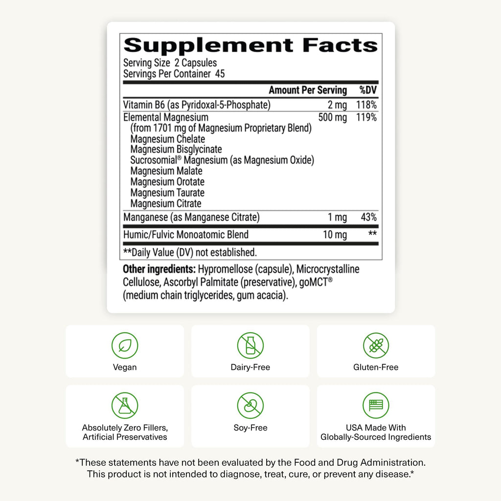 BIOptimizers Magnesium Breakthrough Supplement with 500mg - 7 Forms of Magnesium: Glycinate, Malate, Citrate, and More - Natural Support for Sleep and Cognitive Function -60 Capsules- Calming Vitamins