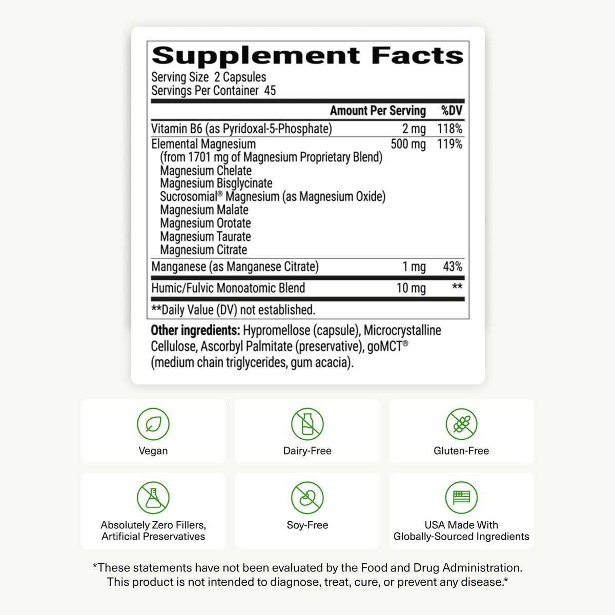 BIOptimizers Magnesium Breakthrough Supplement with 500mg - 7 Forms of Magnesium: Glycinate, Malate, Citrate, and More - Natural Support for Sleep and Cognitive Function -60 Capsules- Calming Vitamins