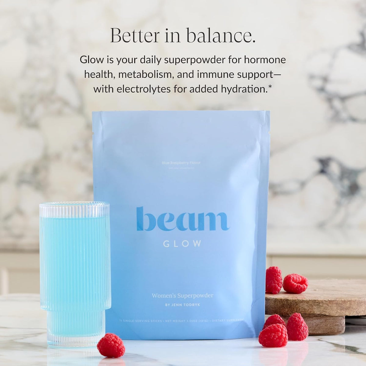 BEAM Glow, Hormone Balance for Women, Thyroid Support for Women, Natural Hormone Support Powder with Selenium and Bromelain, PMS Relief, Energy, Hair Skin & Nails, Vegan, No Sugar, 30 Servings