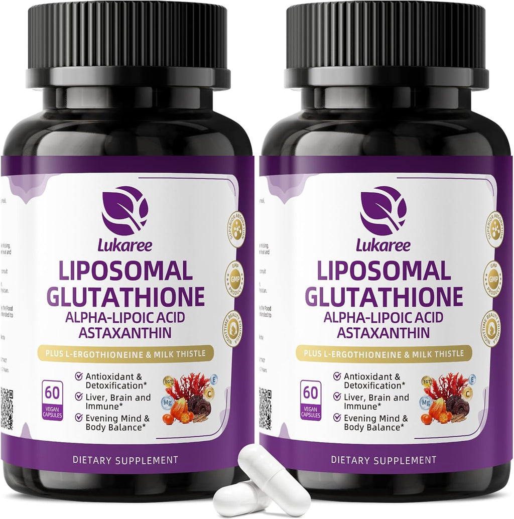 Liposomal Glutathione 1158mg with Astaxanthin for Skin Health 60*2 Vegan CT | 15-in-1 with Milk Thistle, Alpha Lipoic Acid, Antioxidant Complex for Nighttime Skin Radiance, Cellular Health & Liver Detox