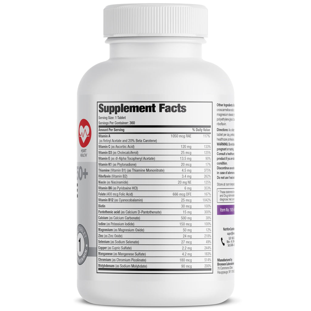 Bronson ONE Daily Women 50+ Complete Multivitamin Multimineral, 180 Tablets | Once-Daily, Targeted Nutrition For Active Women Over 50, Non-GMO, Gluten-Free, Soy-Free