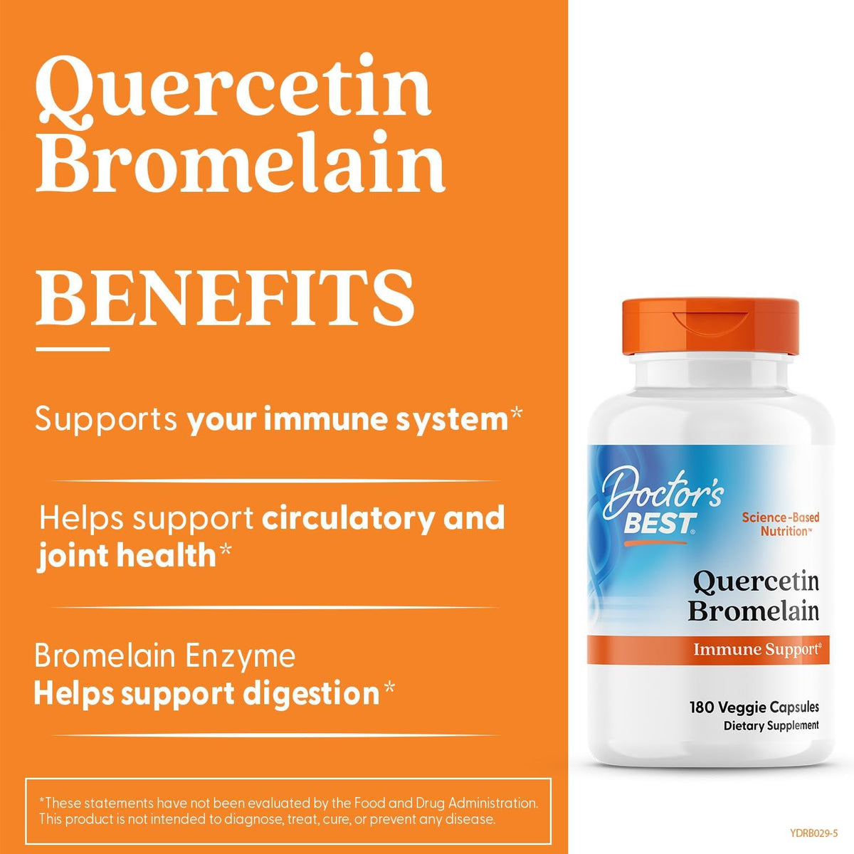 Doctor's Best Quercetin Bromelain, Immunity Support Capsule, Heart, Joint & Healthy Respiratory System, Non-GMO, Vegan, Gluten Free, Soy Free,180 VC