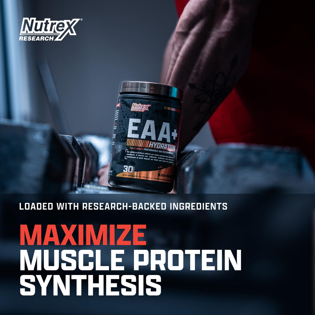 Nutrex Research EAA Hydration | EAAs + BCAA Powder | Muscle Recovery, Strength, Muscle Building, Endurance | 8G Essential Amino Acids + Electrolytes | Strawberry Watermelon 30 Serving