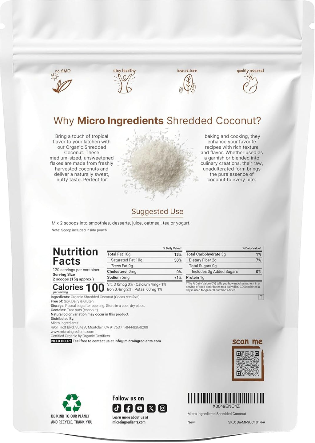Organic Shredded Coconut Flakes, 4lbs | Raw Unsweetened Flavor, Medium Sized | Great for Baking, Smoothies, or Garnish | Non-GMO, Sugar Free, Keto Friendly