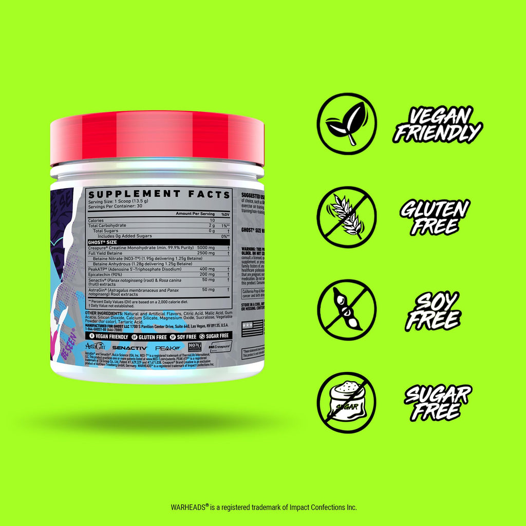GHOST Size Muscle Builder Dietary Supplement - Cherry Limeade, 30 Servings – Support Muscle Growth & Strength Building for Men & Women - Creatine & Betaine - Free of Sugar & Gluten