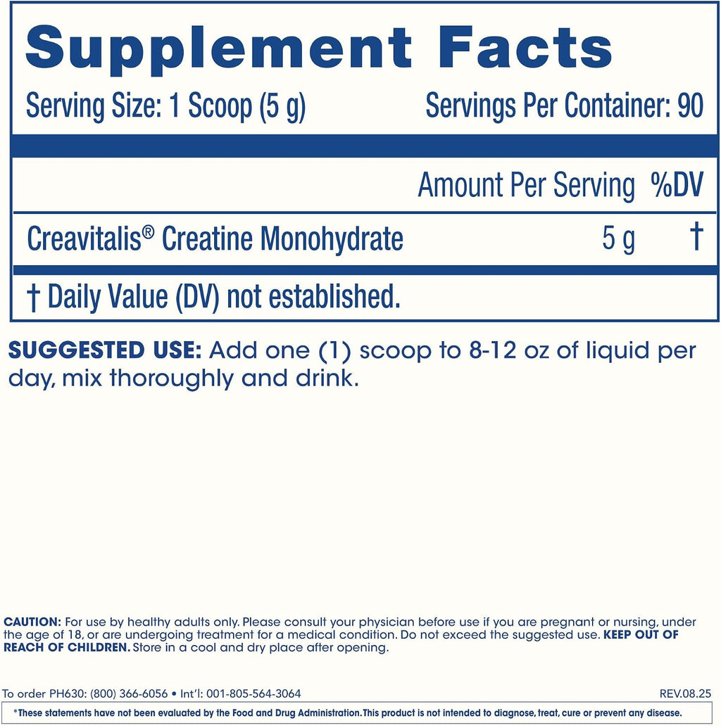 ProHealth Longevity Micronized Creatine. Pharmaceutical Grade Creatine Monohydrate is Easier on Kidneys. Supports Brain Function and Muscle Growth as You Age. 5 g/Serving, 90 Servings, 3 Month Supply