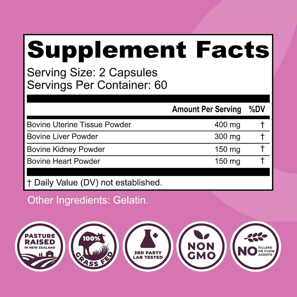 Beef Organ Supplement for Women + Organic Beef Liver Capsules + Grass Fed Bovine Heart & Liver Supplement - Pasture Raised Bovine - No Fillers, Flow Agents, or GMOs - Nutrient Dense Superfood