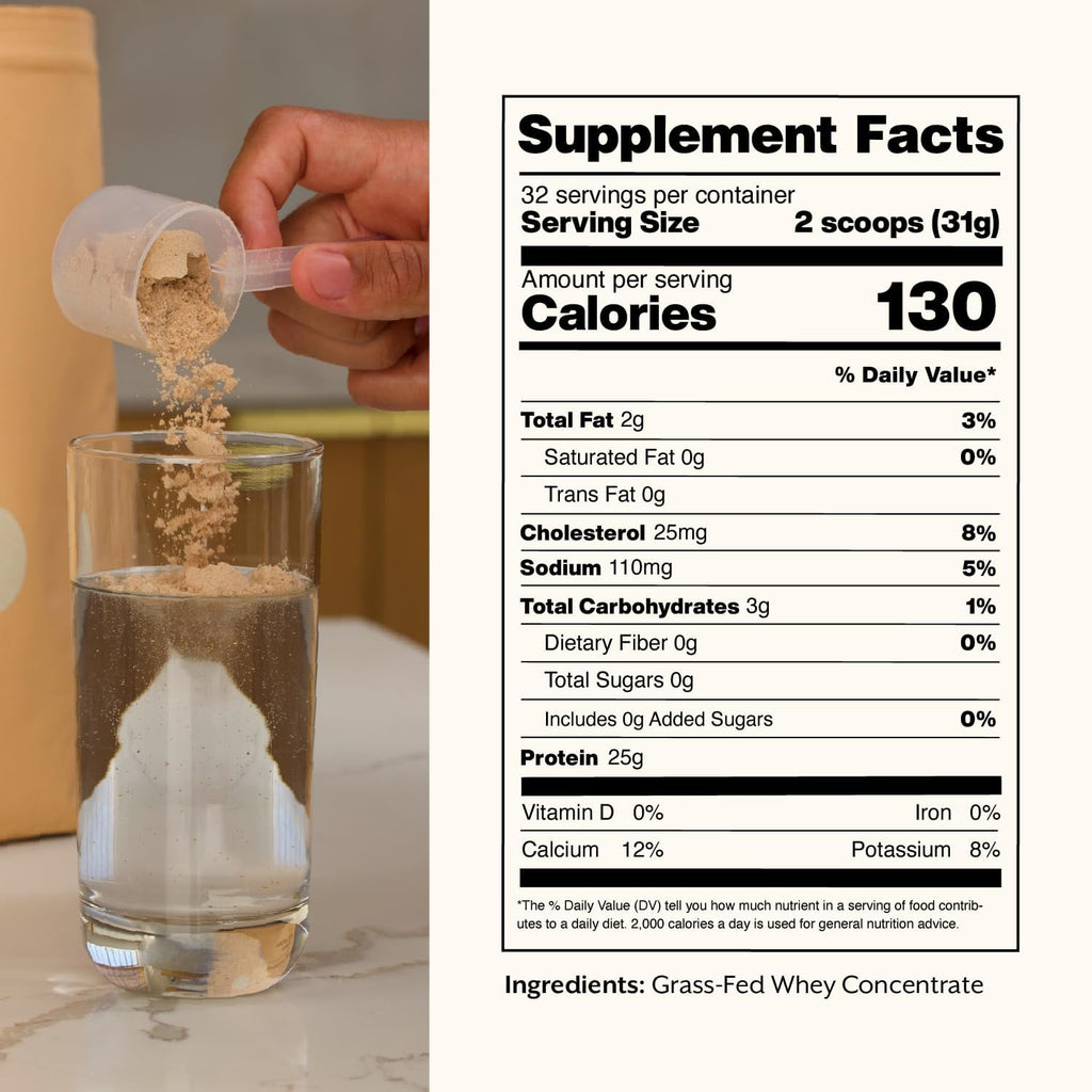ProMix Nutrition Whey Protein Powder, Grass Fed, Unsweetened, Hormone Free - 25g Protein per Serving, Sugar Free, Soy Free, Unflavored - 32 Servings
