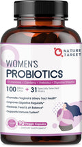 NATURE TARGET Probiotics for Women, 100 Billion CFU, 90 Veggie Capsules | Prebiotics & Enzymes Support Digestive Health & Gut Balance, With Cranberry For Vaginal & Urinary Tract Health, Shelf-Stable