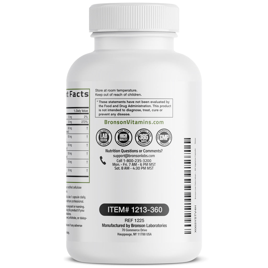 Bronson Liver Detox Advanced Detox & Cleansing Formula 60 Capsules | Liver Health Support with Milk Thistle, Dandelion Extract, Turmeric, Artichoke Leaf & Beet Root, Non-GMO, Soy-Free
