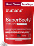 HumanN SuperBeets Heart Chews Zero Sugar, Beet Root Supplement, Energy, Nitric Oxide and Blood Pressure Support, Grape Seed Extract & Non-GMO, Heart Health, Pomegranate Berry Flavor, 60 Count