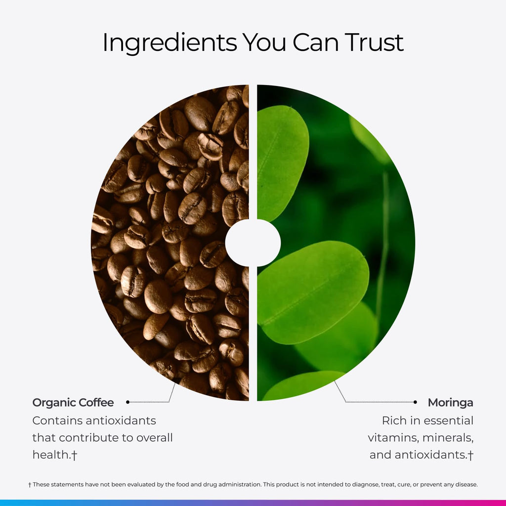 Livingood Daily Coffee with Moringa, Ground Medium Roast Coffee with Plant Based Ingredients for Morning Energy, Made with Moringa Powder, Organic, Non GMO, Vegan, Gluten Free, 20 Servings, 12 oz Bag