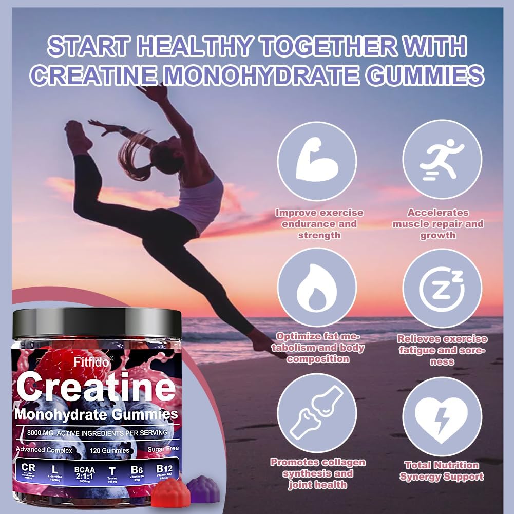Creatine Monohydrate Gummies 5000mg + Magnesium Glycinate 400mg – Support for Muscles, Strength & Wellbeing – Vegan, Sugar Free, 2-Pack Supplement Bundle