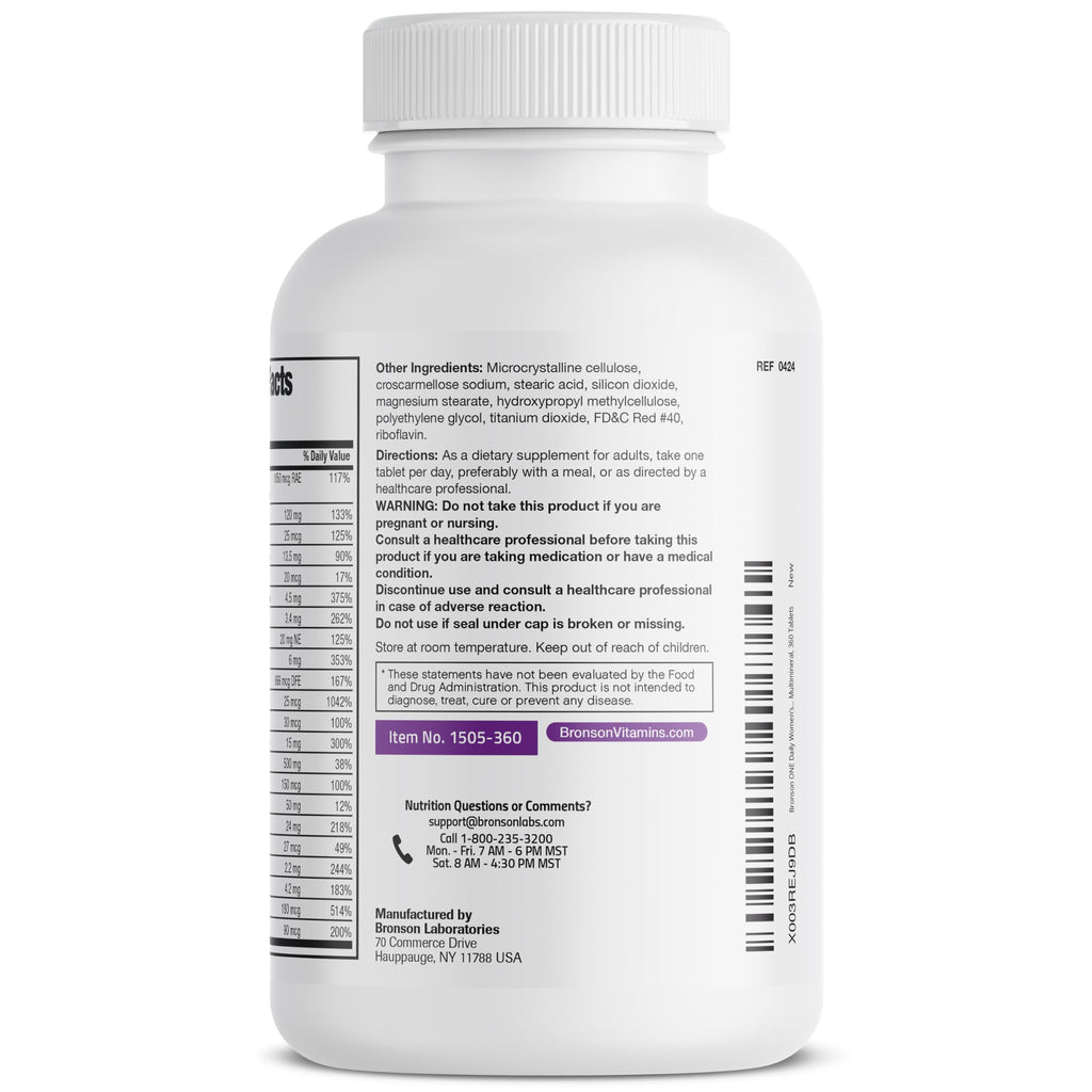 Bronson ONE Daily Women 50+ Complete Multivitamin Multimineral, 180 Tablets | Once-Daily, Targeted Nutrition For Active Women Over 50, Non-GMO, Gluten-Free, Soy-Free