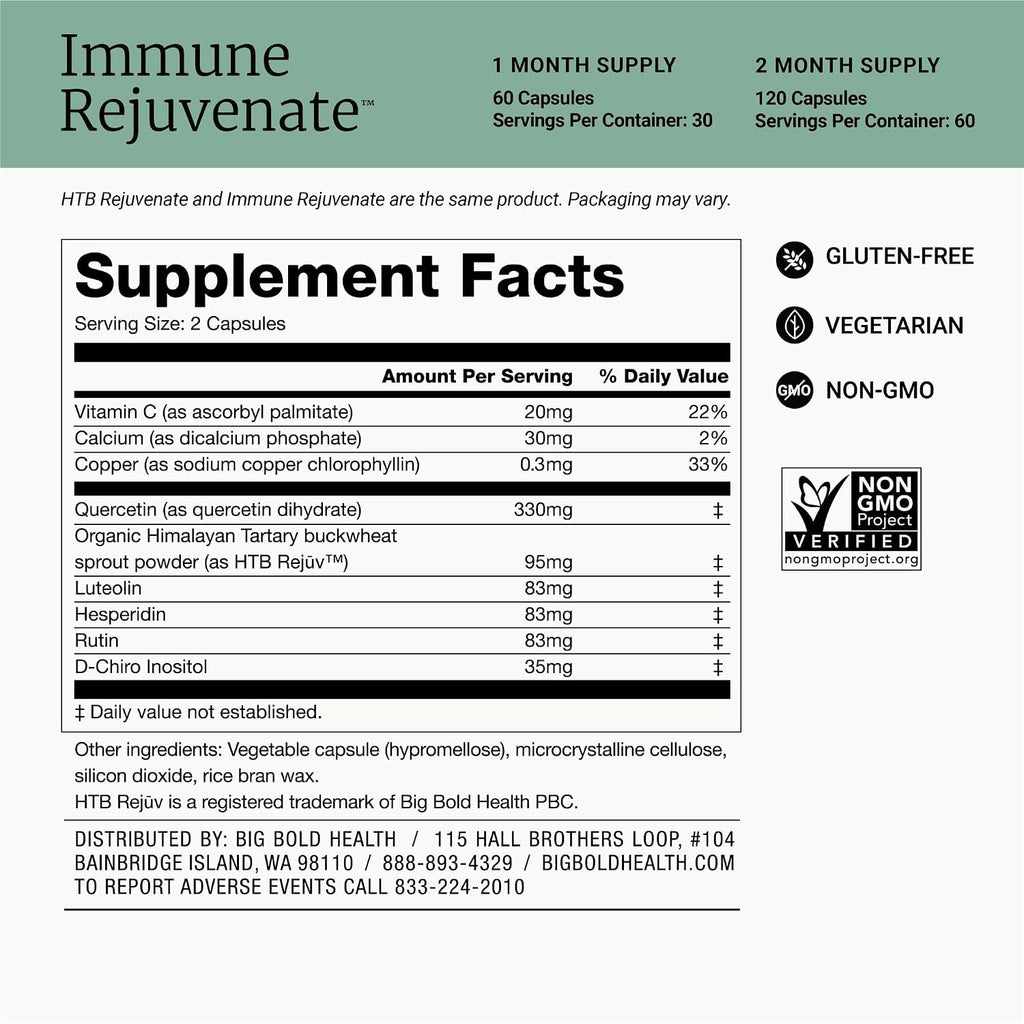 BIG BOLD HEALTH HTB Immune Rejuvenate - Himalayan Tartary Buckwheat - Polyphenols Supplement for Immune Support - Gluten Free, Dairy Free, Non-GMO Formula - 120 Vegetarian Capsules (2 Month Supply)