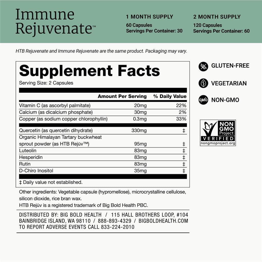 BIG BOLD HEALTH HTB Immune Rejuvenate - Himalayan Tartary Buckwheat - Polyphenols Supplement for Immune Support - Gluten Free, Dairy Free, Non-GMO Formula - 120 Vegetarian Capsules (2 Month Supply)