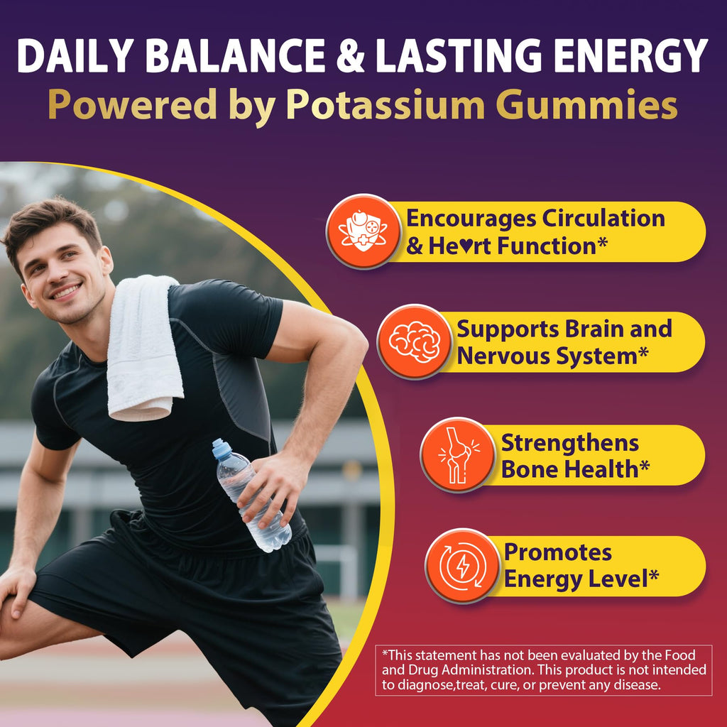 Potassium Citrate and Potassium Gluconate Supplement, 1200mg Two Forms of Potassium Gummies, w/Magnesium, Omega-3, Calcium, Vitamin D3 K2 B12 E B6, Folate for Mṵṣḉḷḙ, Nerves, Health Bones, 120Cts