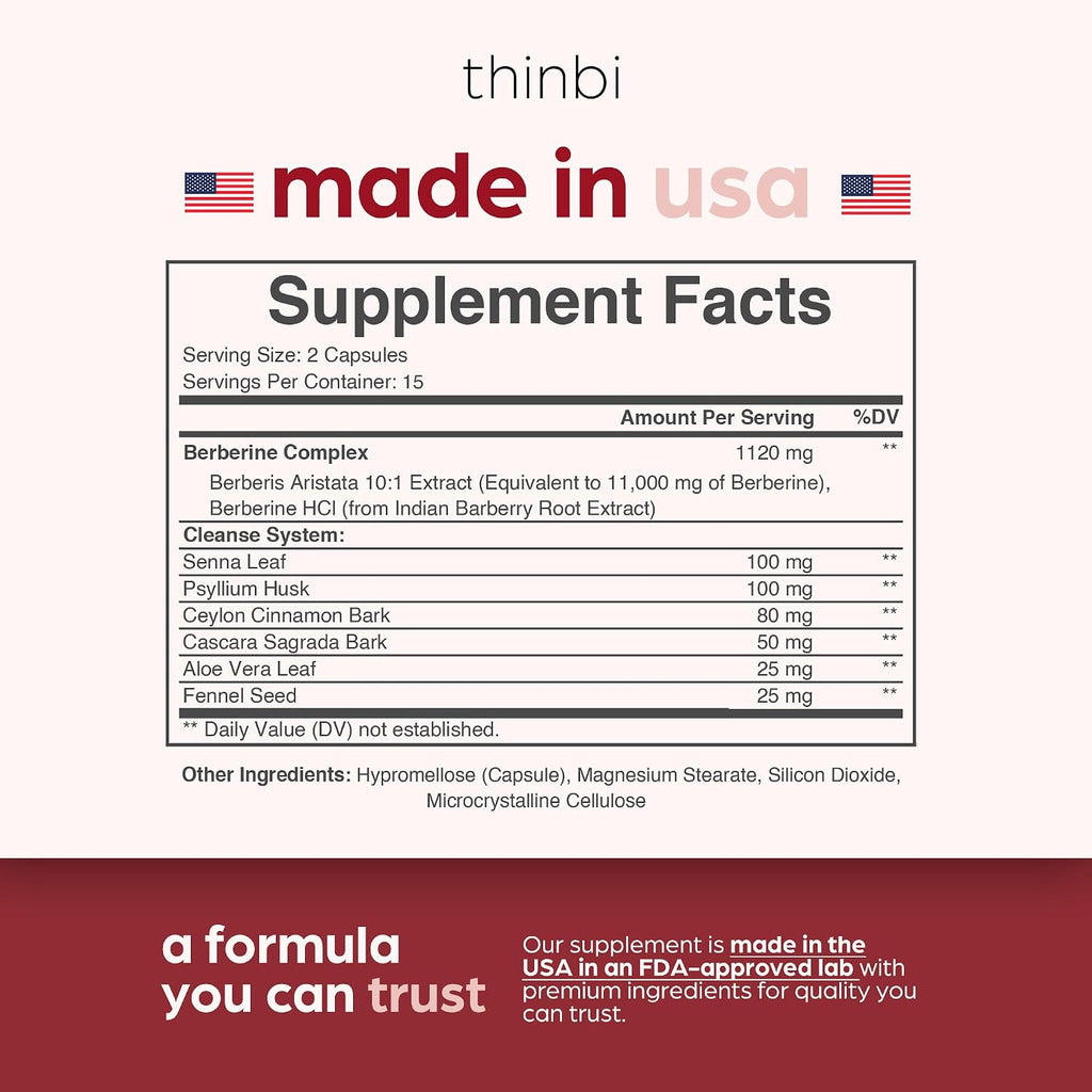 Artnaturals Thinbi Colon Cleanse Capsules with Berberine, 15-Day Supply