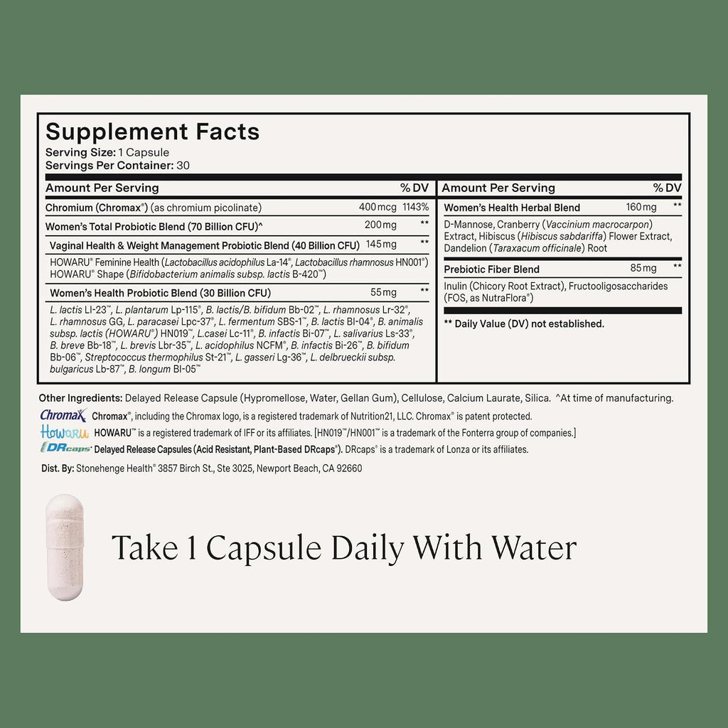 Stonehenge Health Biotics for Women Probiotic 70 Billion CFU, 24 Strains + Prebiotic Fiber, Weight Management, Mood, Digestive, Vaginal & Immune Support, Non-GMO, 30 Delayed-Release Veg Caps (3 Pack)