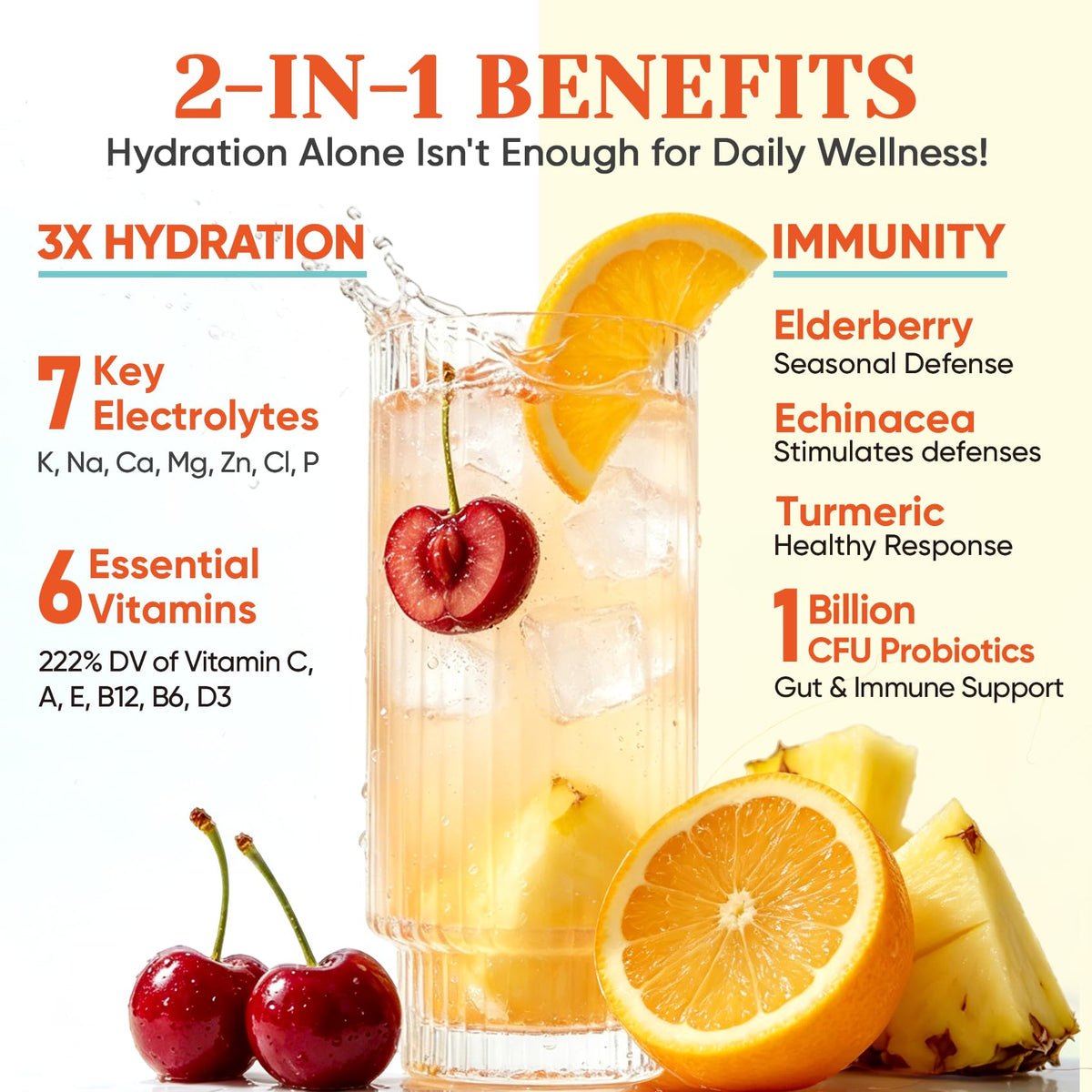 Venture Pal Sugar Free Hydration Packets+Immune-Liquid Daily IV Drink Mix | Electrolyte Powder with 7 Electrolytes & 6 Vitamins, Probiotics + Elderberry | Non-GMO, Keto Friendly, Vegan | 16 Sticks