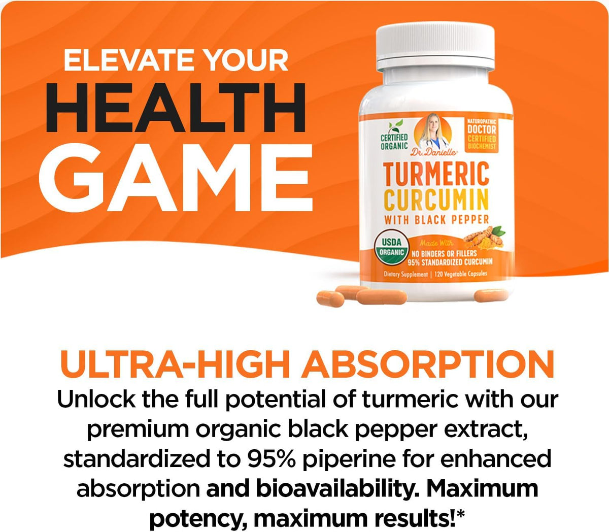 Organic Turmeric Curcumin with Black Pepper Extract 2000mg - High Absorption Ultra Potent Supplement - 95% Curcuminoids - Vegan, Non GMO - 120 Capsules