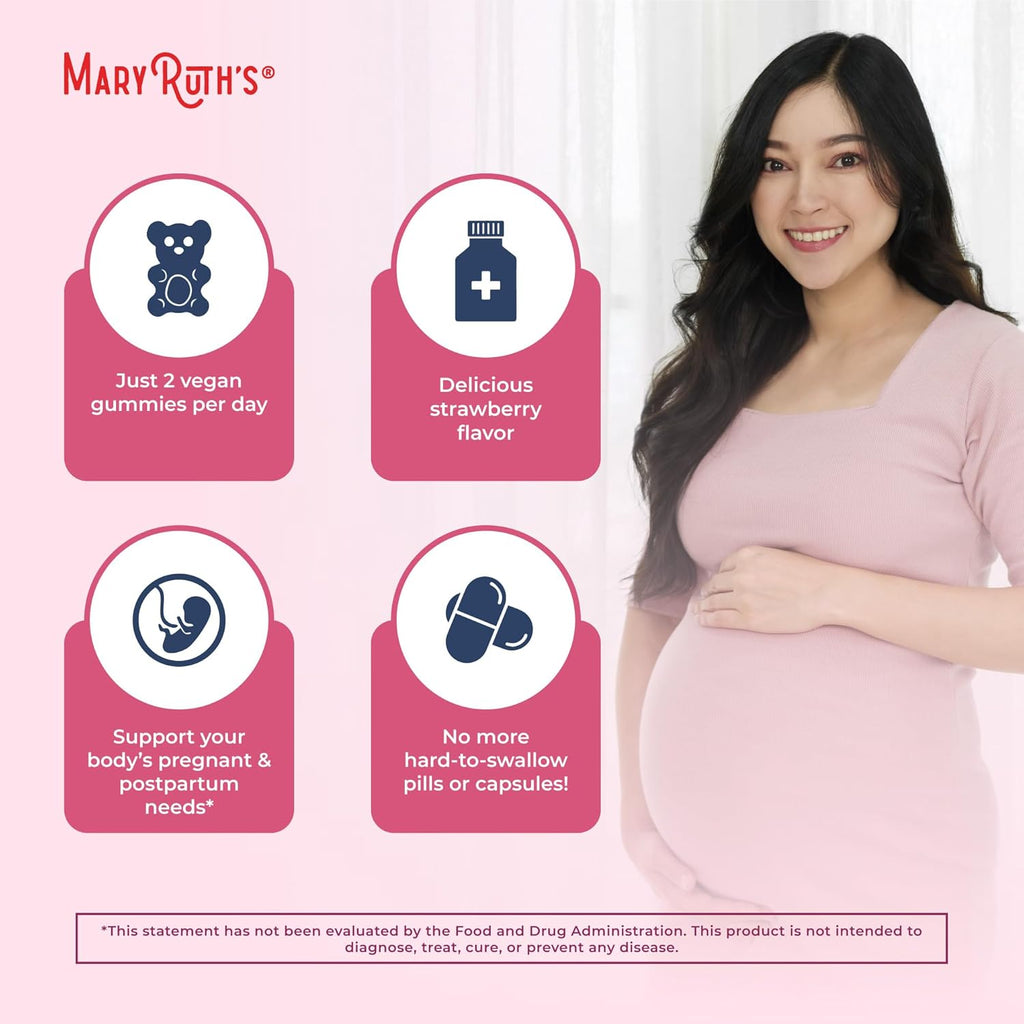 MARYRUTH'S Organics Prenatal Vitamins for Women | USDA Organic Prenatal Gummies | Postnatal Vitamins for Women Breastfeeding | Methylfolate 800 mcg DFE | Iodine | Vegan | Non GMO | 30 Servings