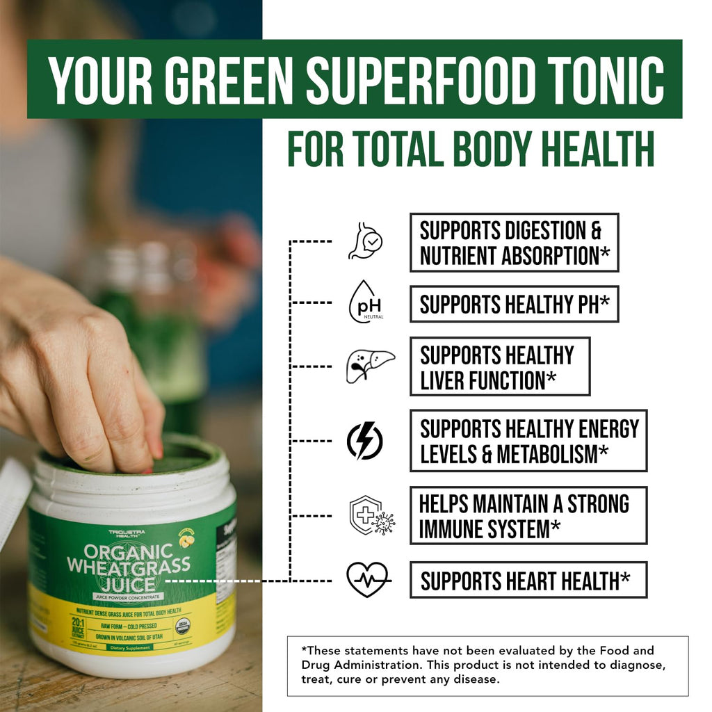 Organic Wheatgrass Juice Powder - Organic, Grown in Volcanic Soil of Utah - Raw BioActive Form, Cold-Pressed Then CO2 Dried, 20:1 Concentrate Juice Extract - Unflavored (5.3 oz – 60 Servings)
