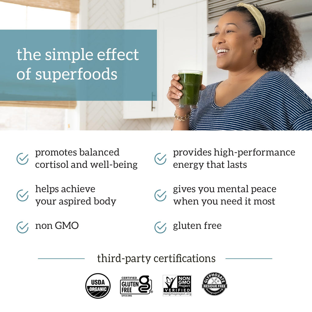 Organifi Green Juice - Powder Supplement with Organic Spirulina, Ashwagandha, and Chlorella - Helps Achieve Fitness Goals and Reduce Cortisol Levels, 30-Day Supply