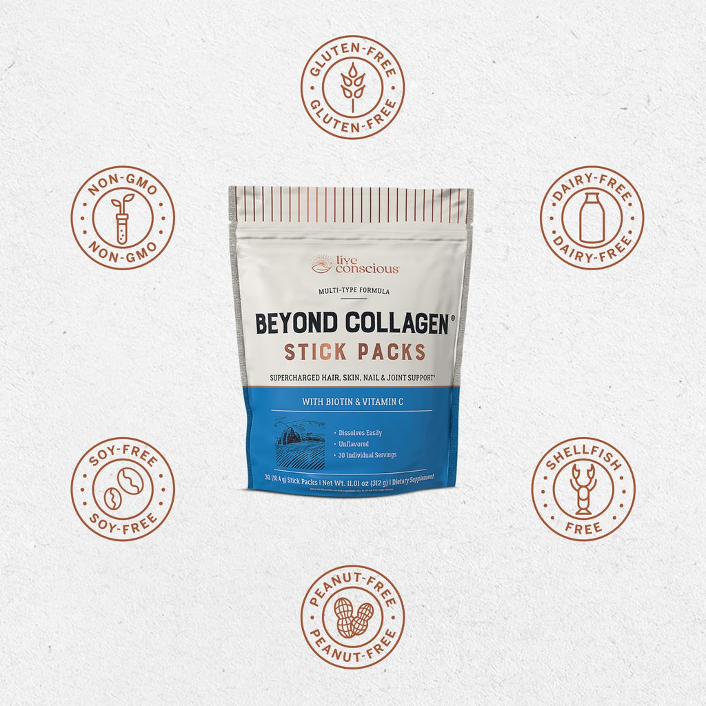 Live Conscious Collagen Peptides Powder - Naturally-Sourced Hydrolyzed Collagen Powder - Hair, Skin, Nail, and Joint Support - Type I & III Grass-Fed Collagen Supplements for Women and Men - 16oz
