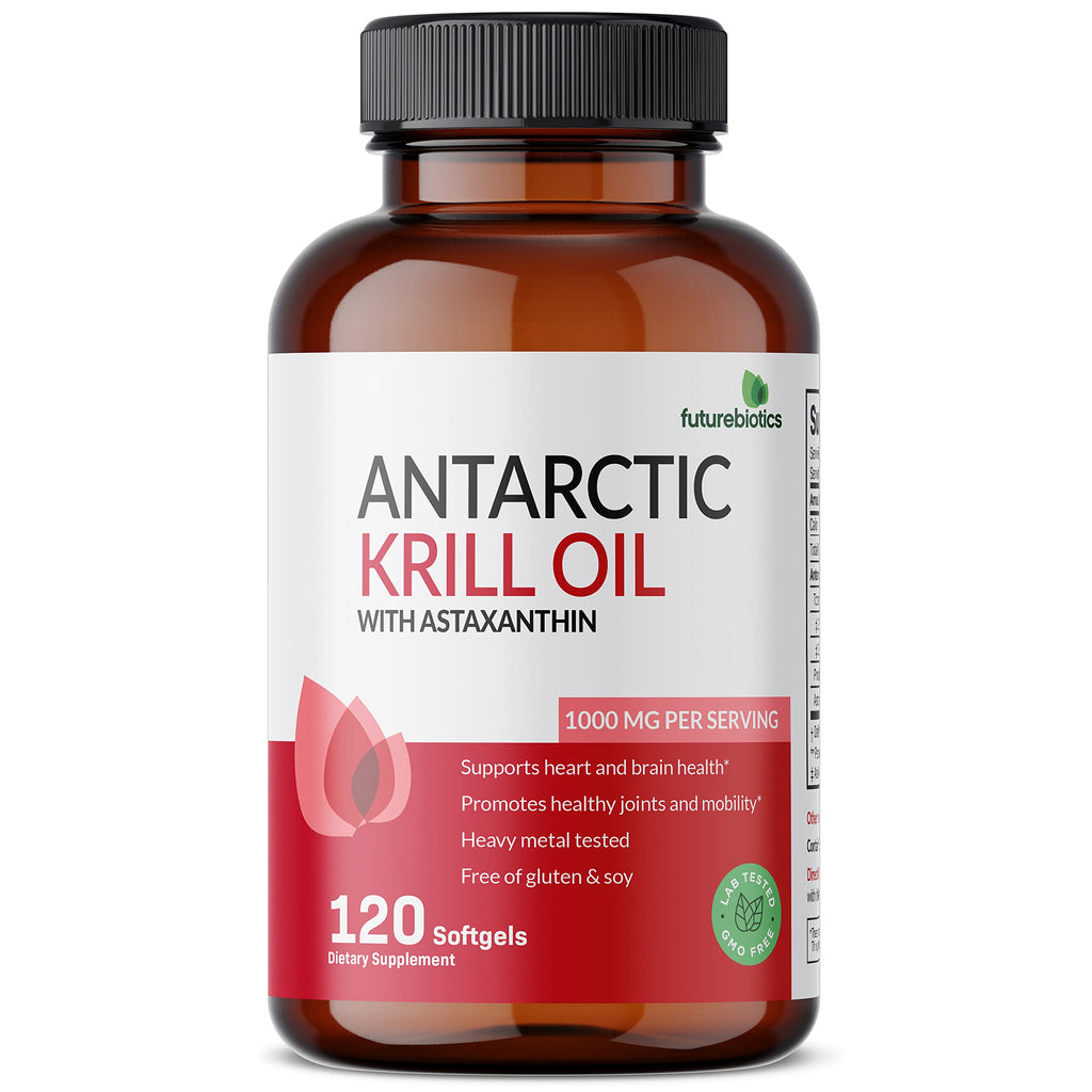 Futurebiotics Antarctic Krill Oil 1000mg with Omega-3s EPA, DHA, Astaxanthin and Phospholipids - Premium Krill Oil Heavy Metal Tested, Non GMO – 90 Softgels (45 Servings)