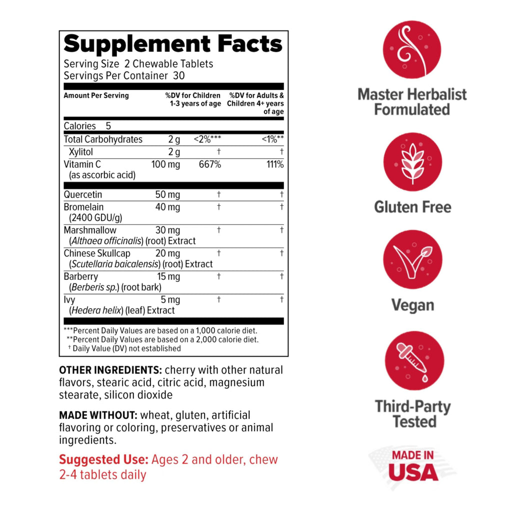 Redd Remedies, Children's Sinus Support, Immune and Respiratory Health Formula, Cherry Flavor, 60 Chewable Tablets