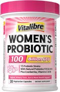 Vitalibre Probiotics for Women 100 Billion CFU 15 Strains, Daily Probiotic | 30 Vegan Capsules, Prebiotic Supplement with Organic Cranberry to Support Vaginal, Digestive, Immune Health, Shelf Stable
