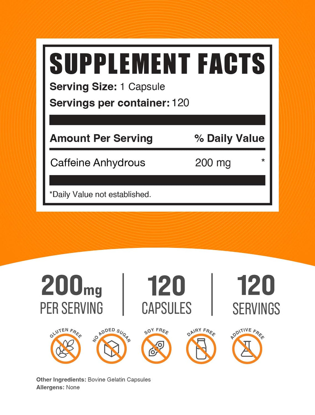 BulkSupplements.com Caffeine 200mg Capsules - Supplement for Energy Boost, Caffeine Pills 200mg - Gluten Free, 1 Capsule per Serving, 120 Count (Pack of 1)