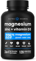 Magnesium Zinc & Vitamin D3 Supplement - Most Bioavailable Forms; Magnesium Glycinate, Malate, Citrate - Bone, Muscle & Heart Health, Immune Support - 120 Vegan Capsules