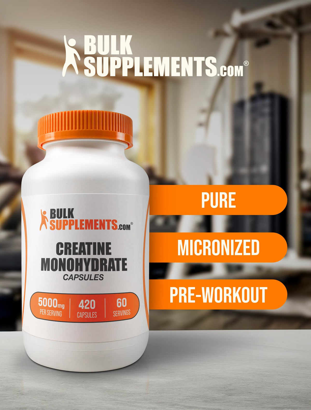 BulkSupplements.com Creatine Monohydrate Capsules - Micronized Creatine Pills - Gluten Free, 7 Capsules per Serving (5000mg), 420 Count (Pack of 1)