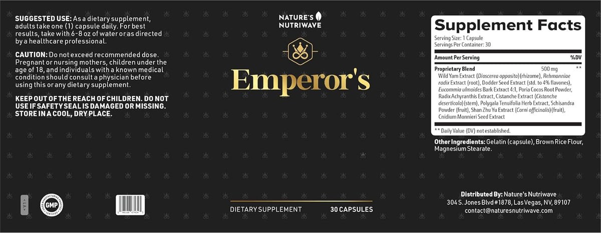 Emperor's Vigor Tonic – Herbal Formula – 60 Capsules, 3 Month Supply | Herbal capsule formula, plant-based blend | Non-GMO, No Stimulants, Made in USA | Easy-to-swallow daily capsule