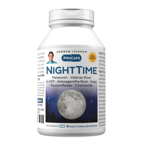 Andrew Lessman ProCaps Night Time Sleep Support 3mg Melatonin 60 Capsules | 3mg Melatonin with 5-HTP, Ashwagandha & five calming botanicals. Designed for restful sleep without morning grogginess.