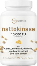 Micro Ingredients Nattokinase 10,000 FU Per Serving, 240 Veggie Capsules | Natural Natto Extract with CoQ10, Turmeric, Aged Garlic & Pine Bark Extract. Non-GMO, Gluten Free.