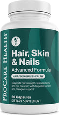 Hair, Skin & Nails Advanced Formula with Keratin Peptides | Capsule | 60ct | Hair Skin and Nails Vitamins with 5000mcg Biotin, Cynatine HNS Solubilized Keratin, Amino Acids, Vitamin C & E, Made in USA