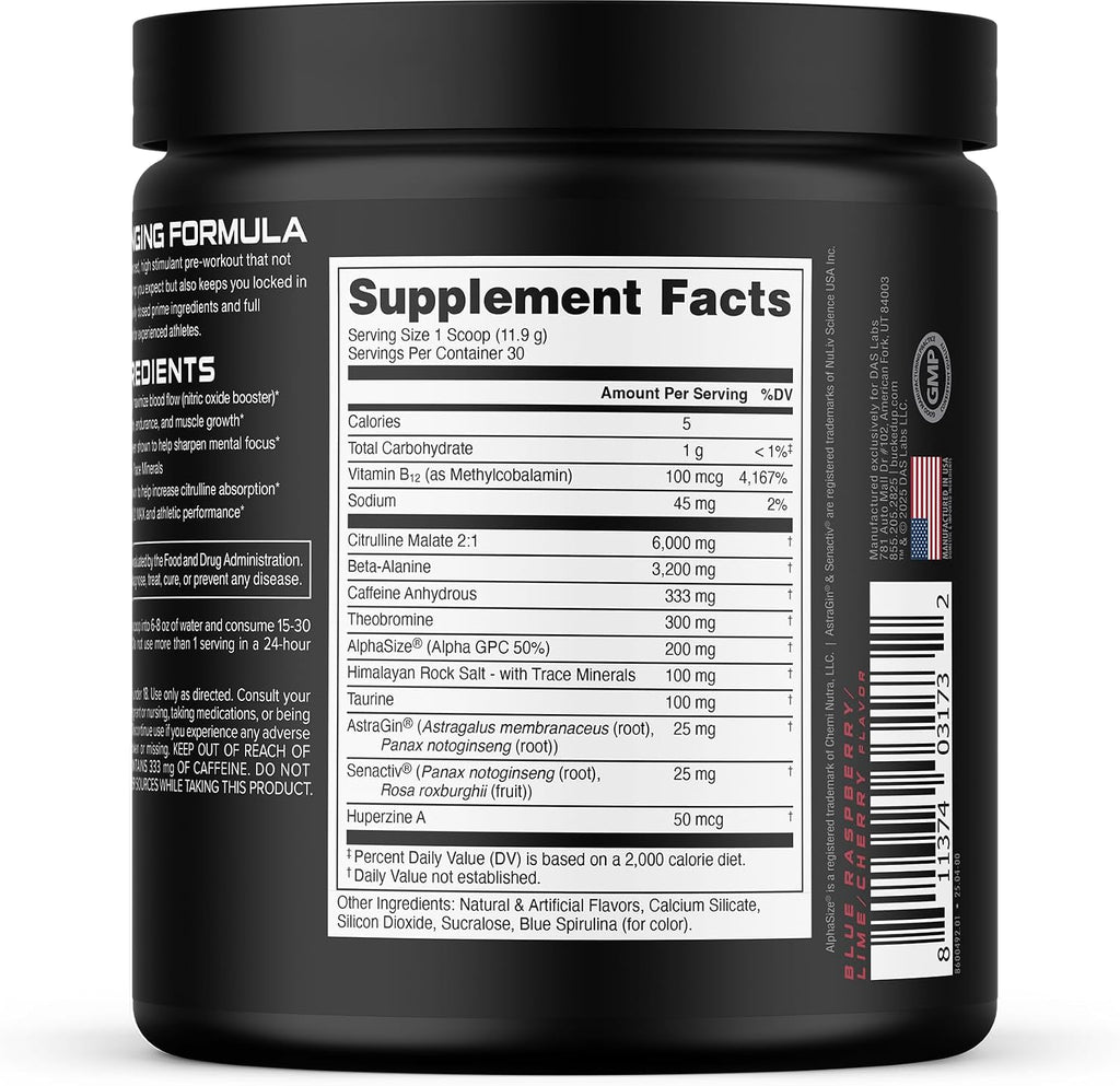 Bucked Up - Woke - HIGH STIM Pre Workout - Best Tasting - Focus Nootropic, Pump, Strength and Growth, 30 Servings (Rocket Pop)